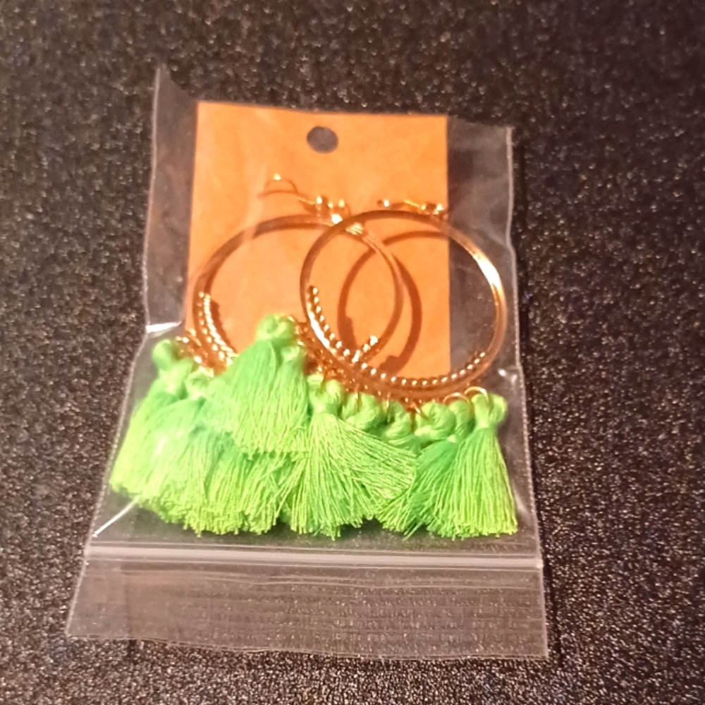 Neon green tassel earrings